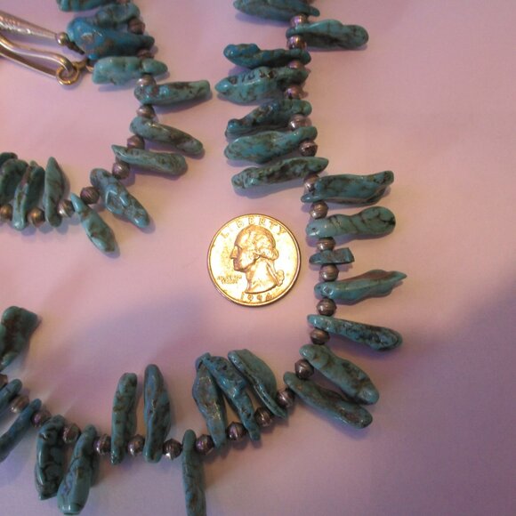 Turquoise Native American Sterling Silver 24" Vintage Necklace - Picture 5 of 5